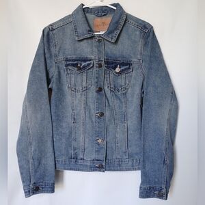 One 5 One Womens Stone Wash Denim Jean Jacket Medium Blue Denim